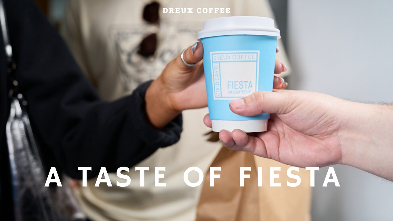 A Taste of Fiesta — a sky-blue Dreux Coffee cup handed over